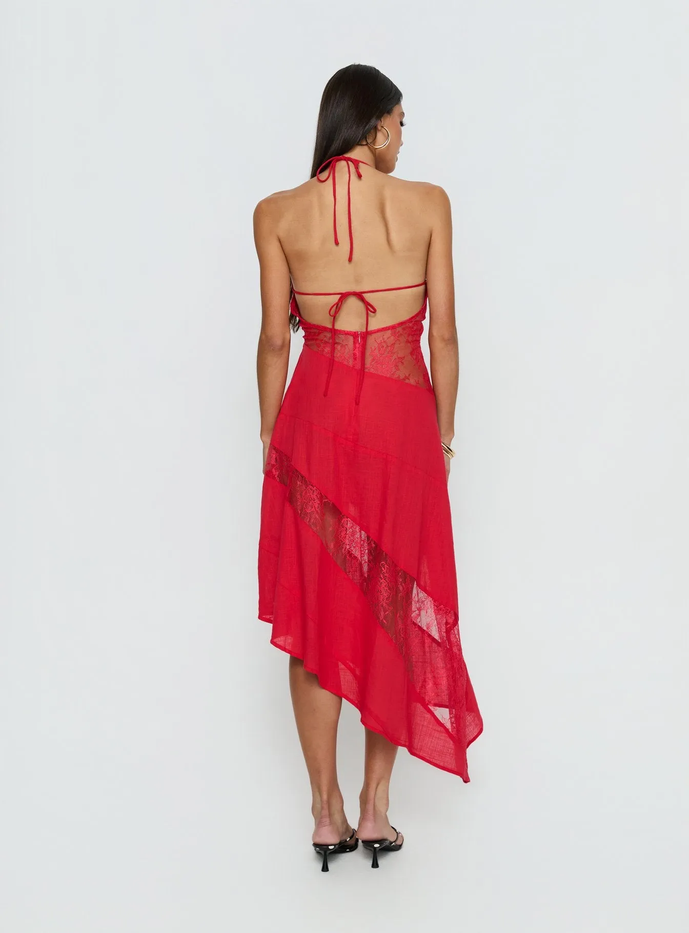 Down With Love Asymmetrical Midi Dress Red sold by Princess Polly product image thumbnail 4