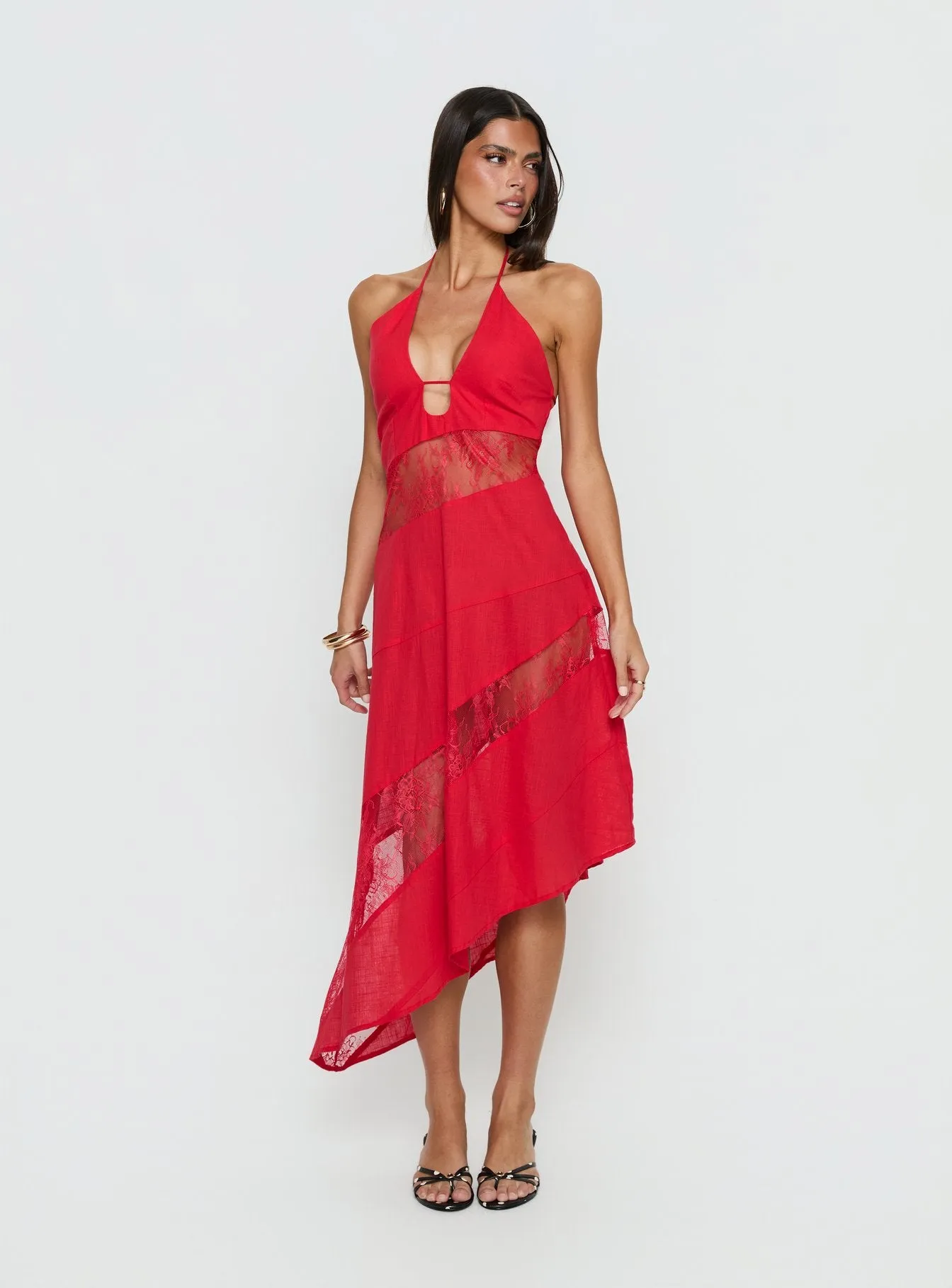 Down With Love Asymmetrical Midi Dress Red sold by Princess Polly product image thumbnail 2