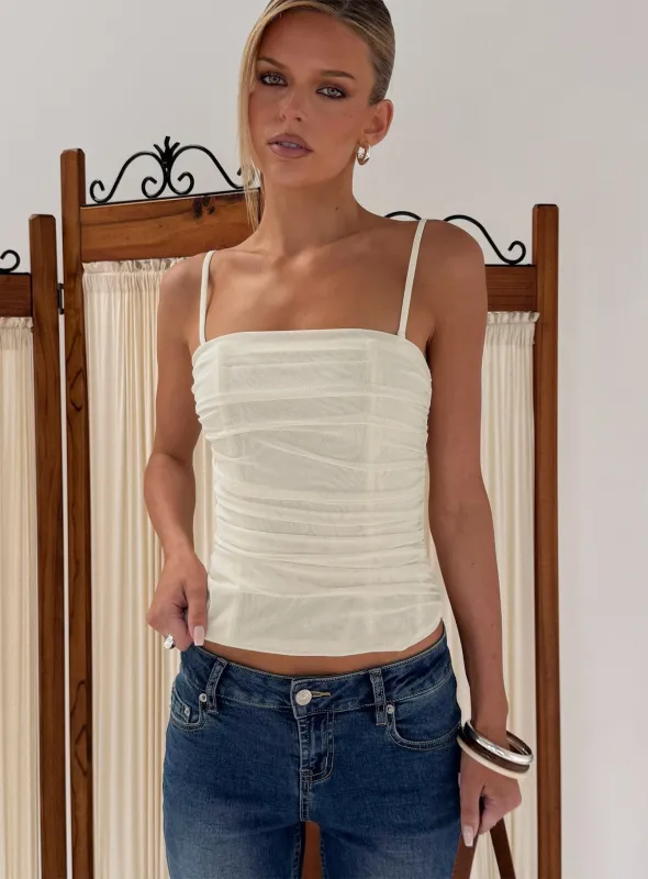 Missimo Ruched Mesh Corset Top Cream made by Princess Polly