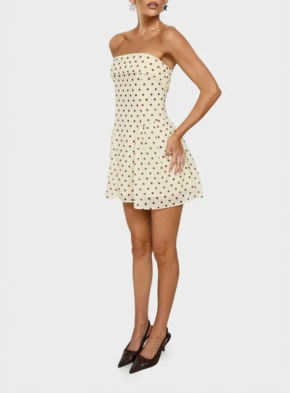 Dalona Strapless Drop Waist Mini Dress Yellow Polka Dot made by Princess Polly
