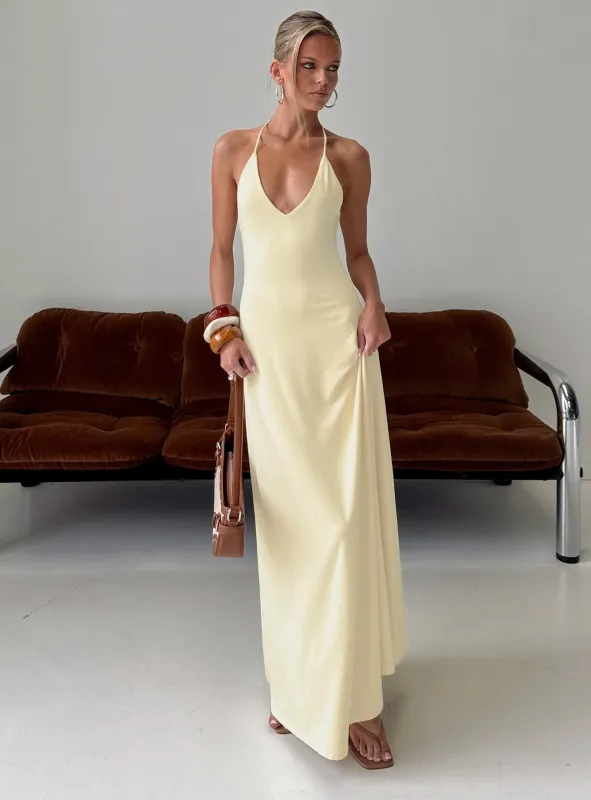 Palmas Halter Maxi Dress Butter Yellow made by Princess Polly