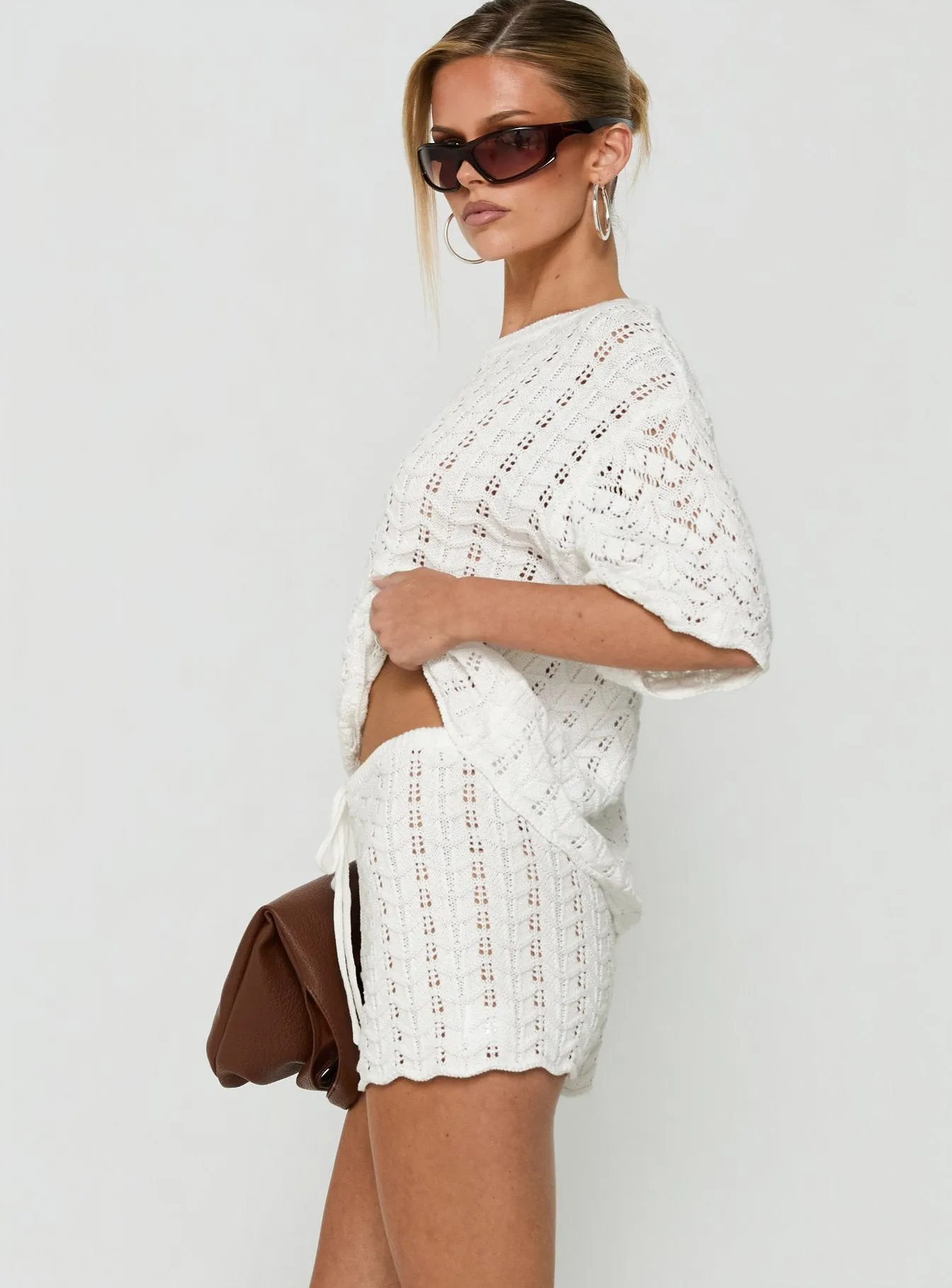 Rheara Knit Tie Waist Shorts White sold by Princess Polly product image thumbnail 4