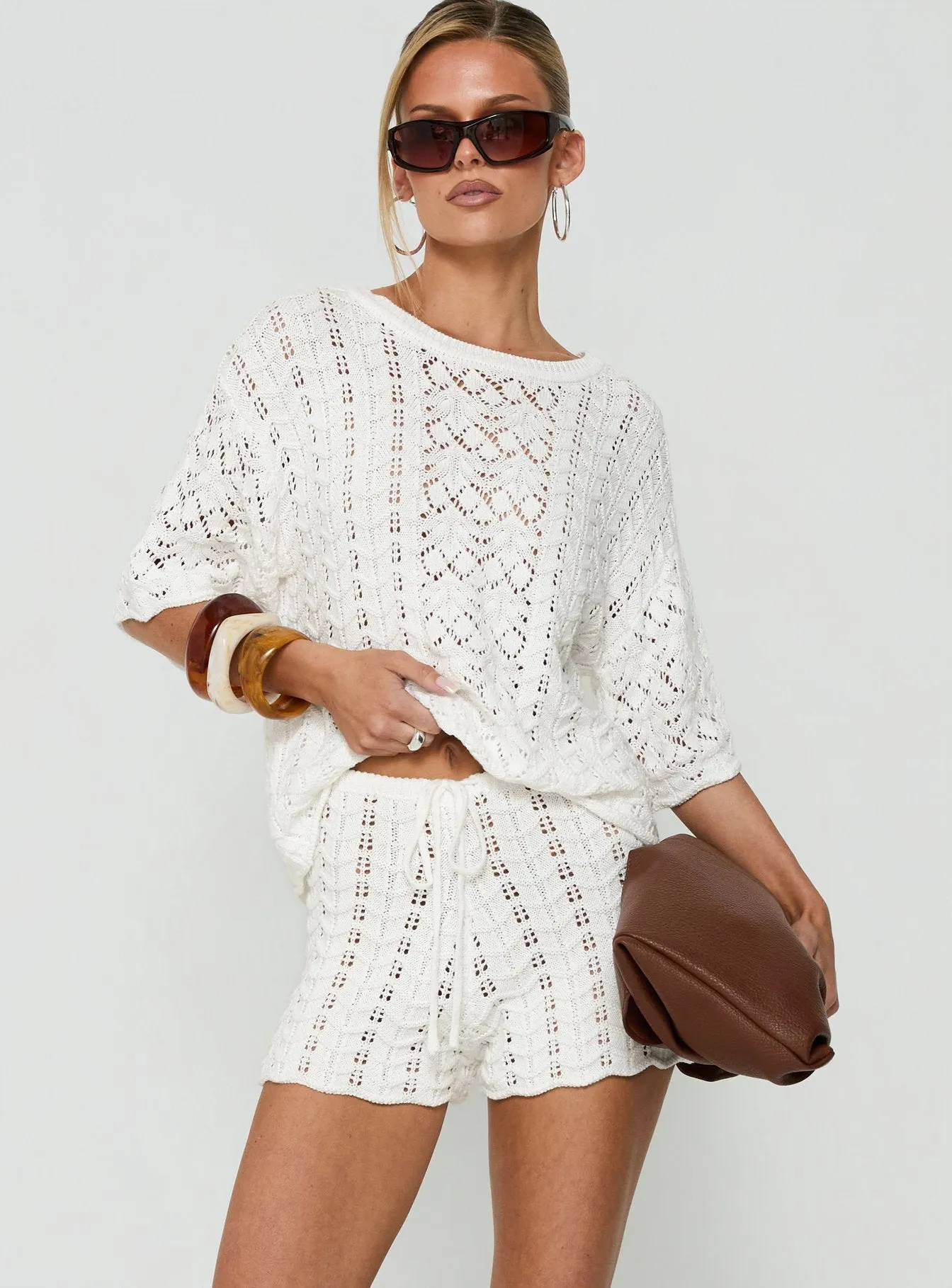 Rheara Knit Tie Waist Shorts White sold by Princess Polly product image thumbnail 2