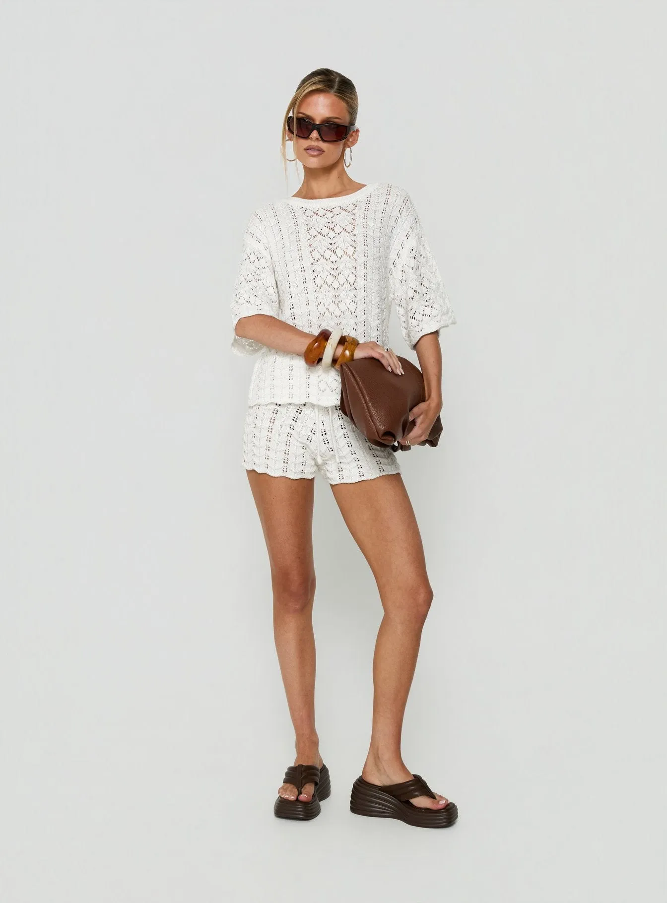 Rheara Knit Tie Waist Shorts White sold by Princess Polly product image thumbnail 3