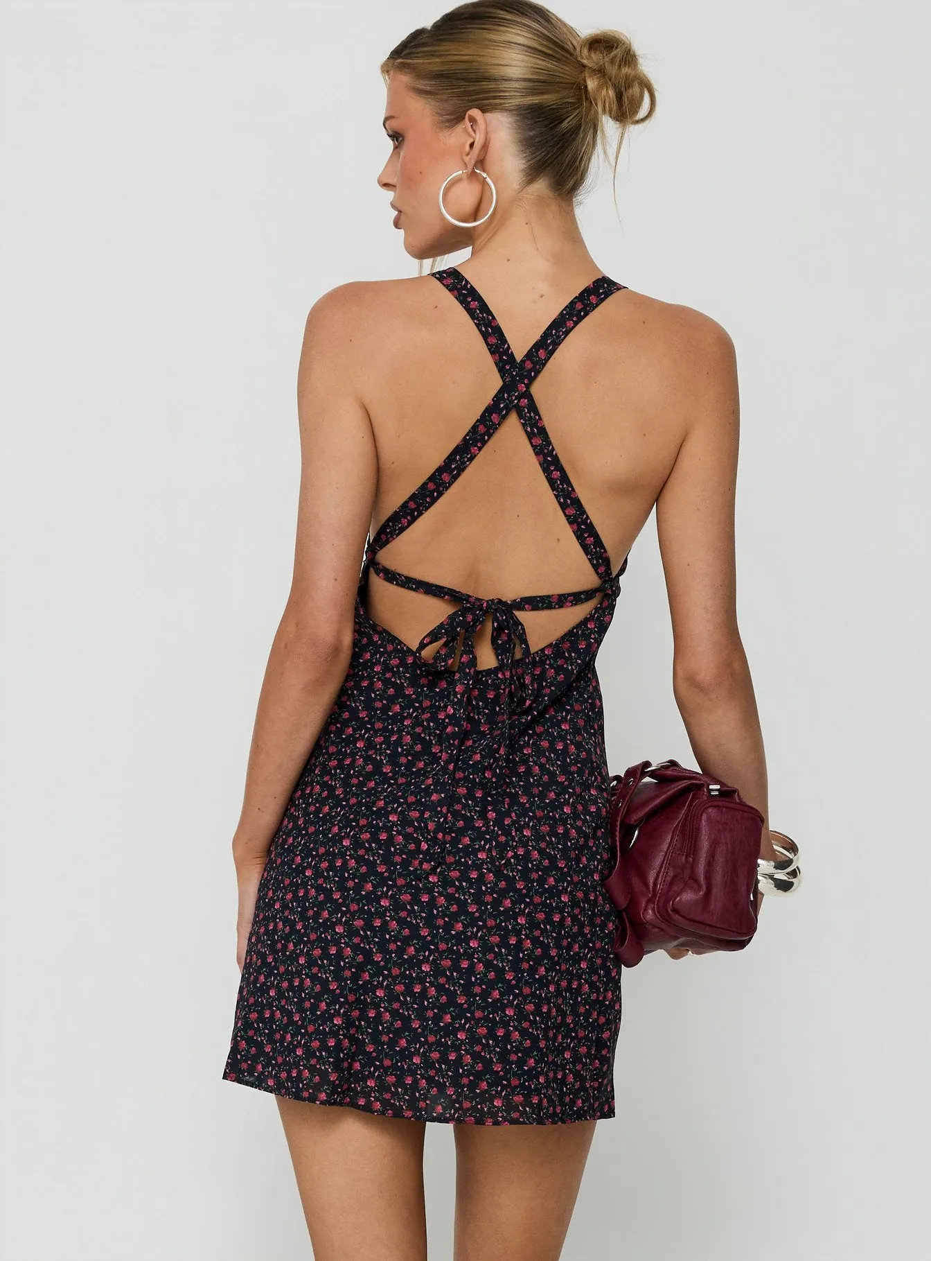 Rosabelle Halter Satin Mini Dress Navy / Red Floral sold by Princess Polly product image thumbnail 4