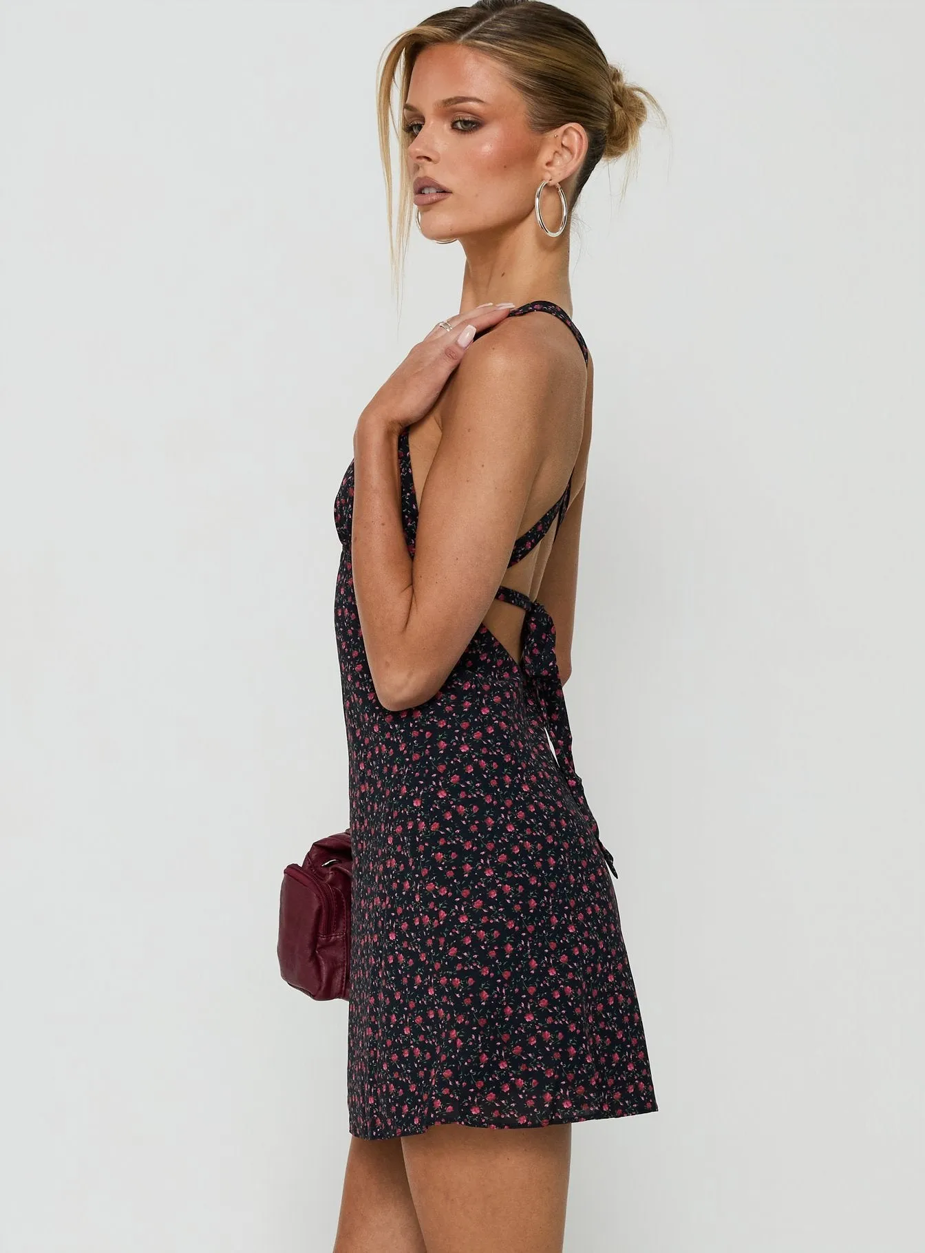 Rosabelle Halter Satin Mini Dress Navy / Red Floral sold by Princess Polly product image thumbnail 3