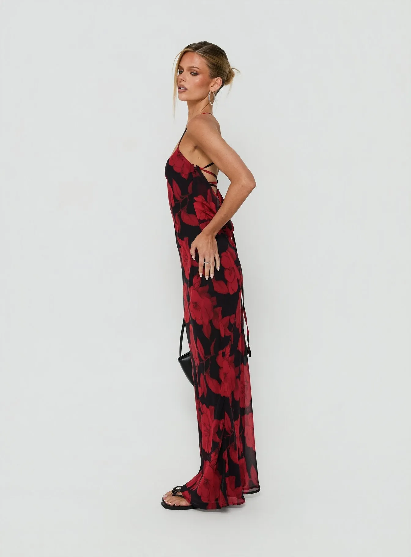 Bishopp Tie Back Maxi Dress Red Floral sold by Princess Polly product image thumbnail 3