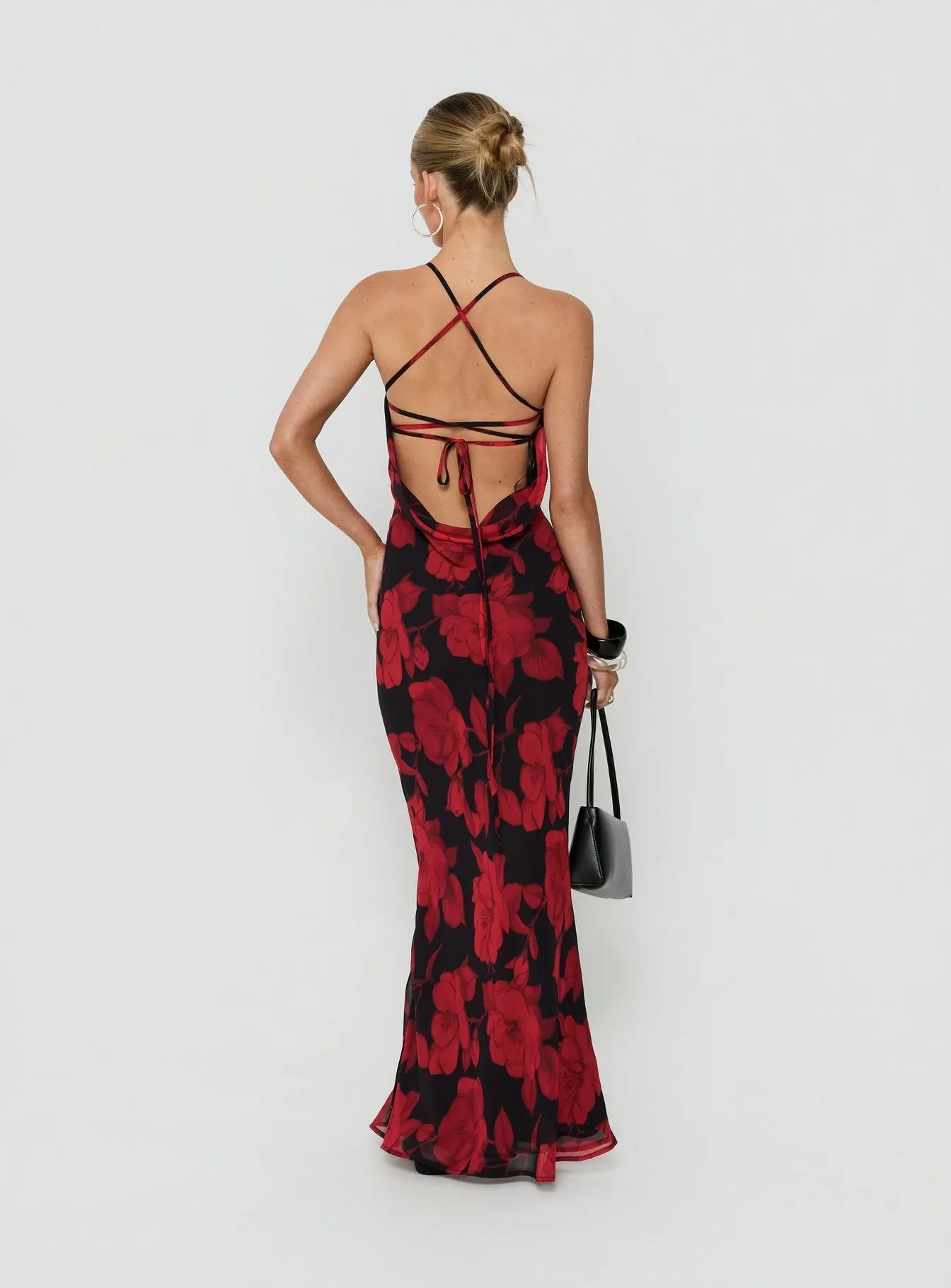 Bishopp Tie Back Maxi Dress Red Floral sold by Princess Polly product image thumbnail 2