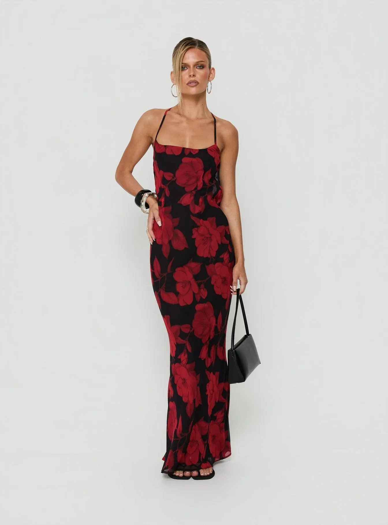 Bishopp Tie Back Maxi Dress Red Floral sold by Princess Polly product image thumbnail 4