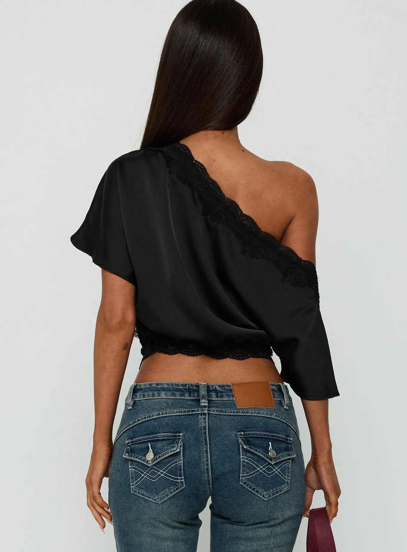 Full Send Off Shoulder Lace Trim Top Black sold by Princess Polly product image thumbnail 5