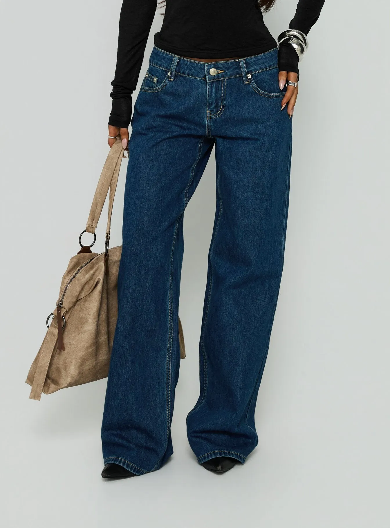 Tidal Wave Low Rise Straight Leg Jeans Dark Blue Wash sold by Princess Polly product image thumbnail 2