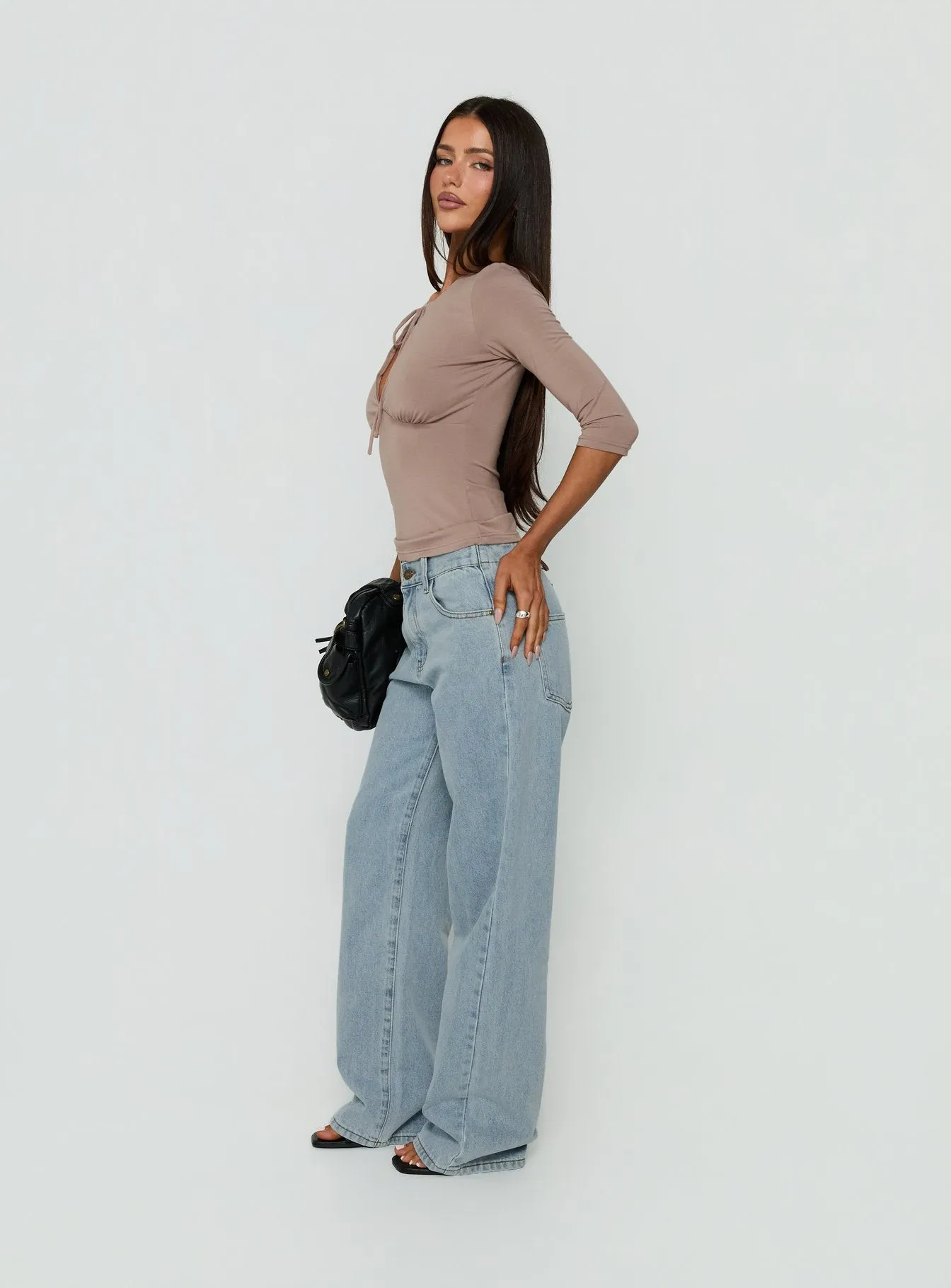 Yemina Keyhole 3/4 Sleeve Top Mushroom sold by Princess Polly product image thumbnail 4