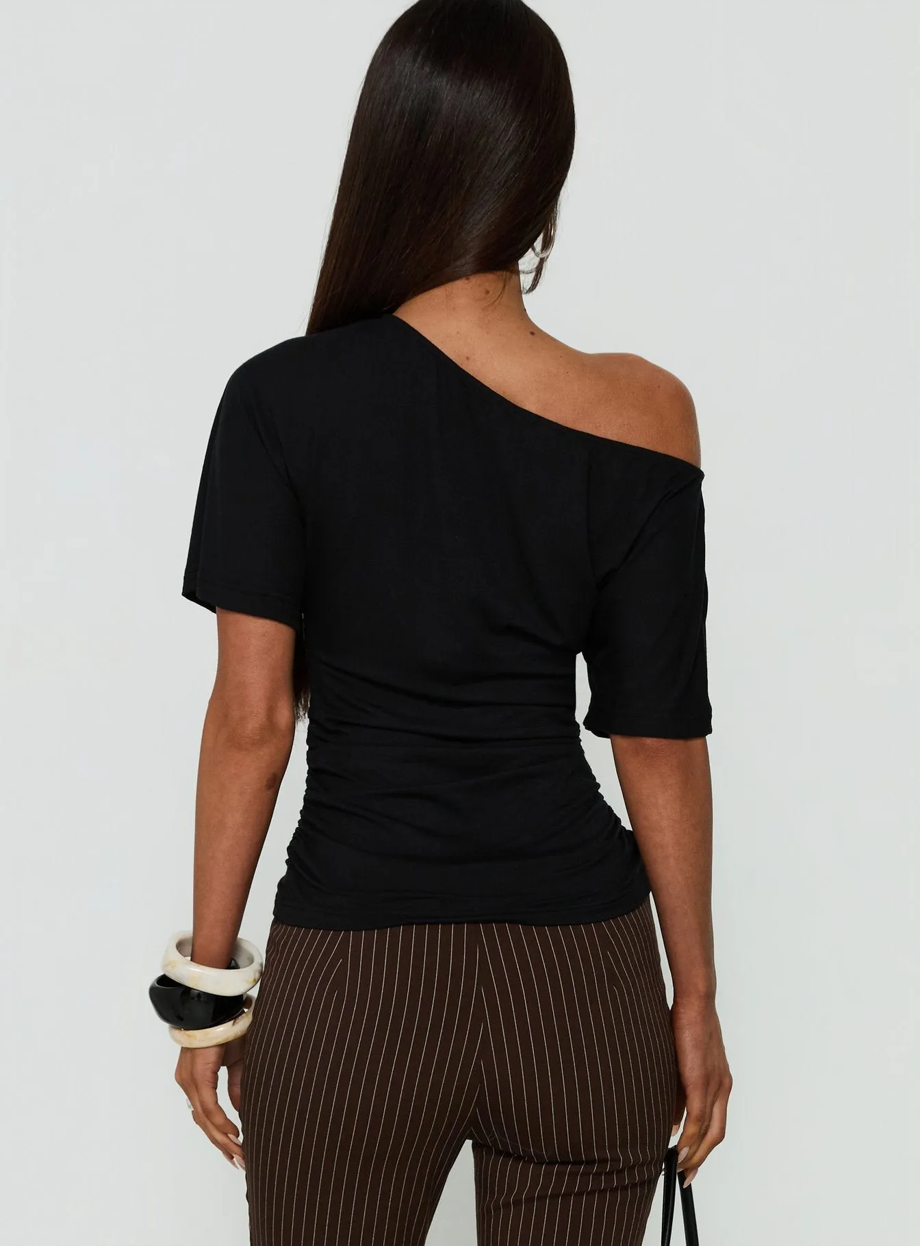 Luckiest Girl Off Shoulder Cinched Top Black sold by Princess Polly product image thumbnail 5