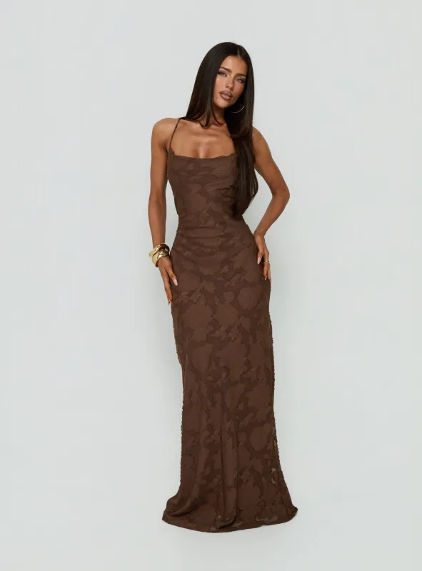 Celena Maxi Dress Brown made by Princess Polly