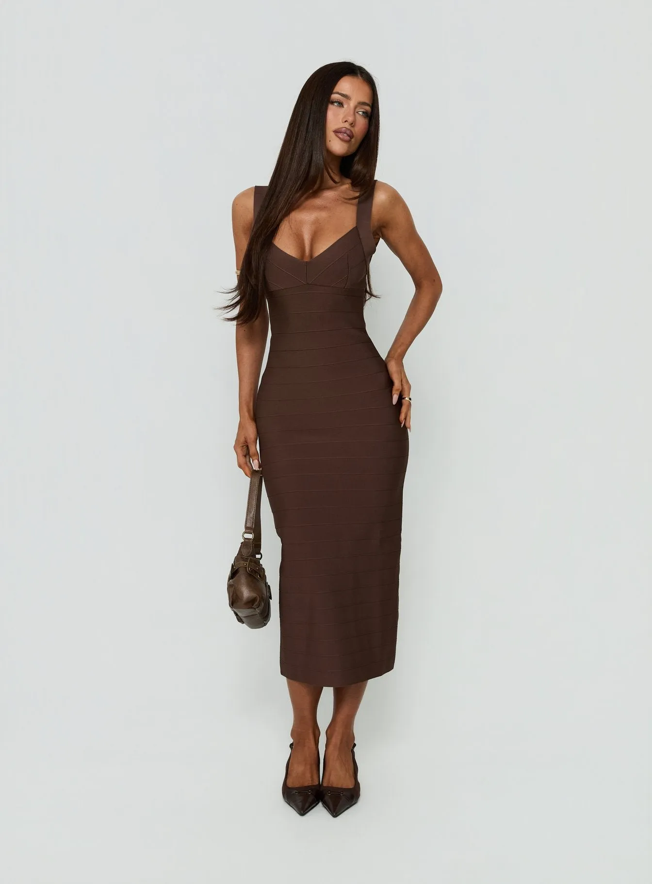 Justina Bandage Midi Dress Brown sold by Princess Polly product image thumbnail 2