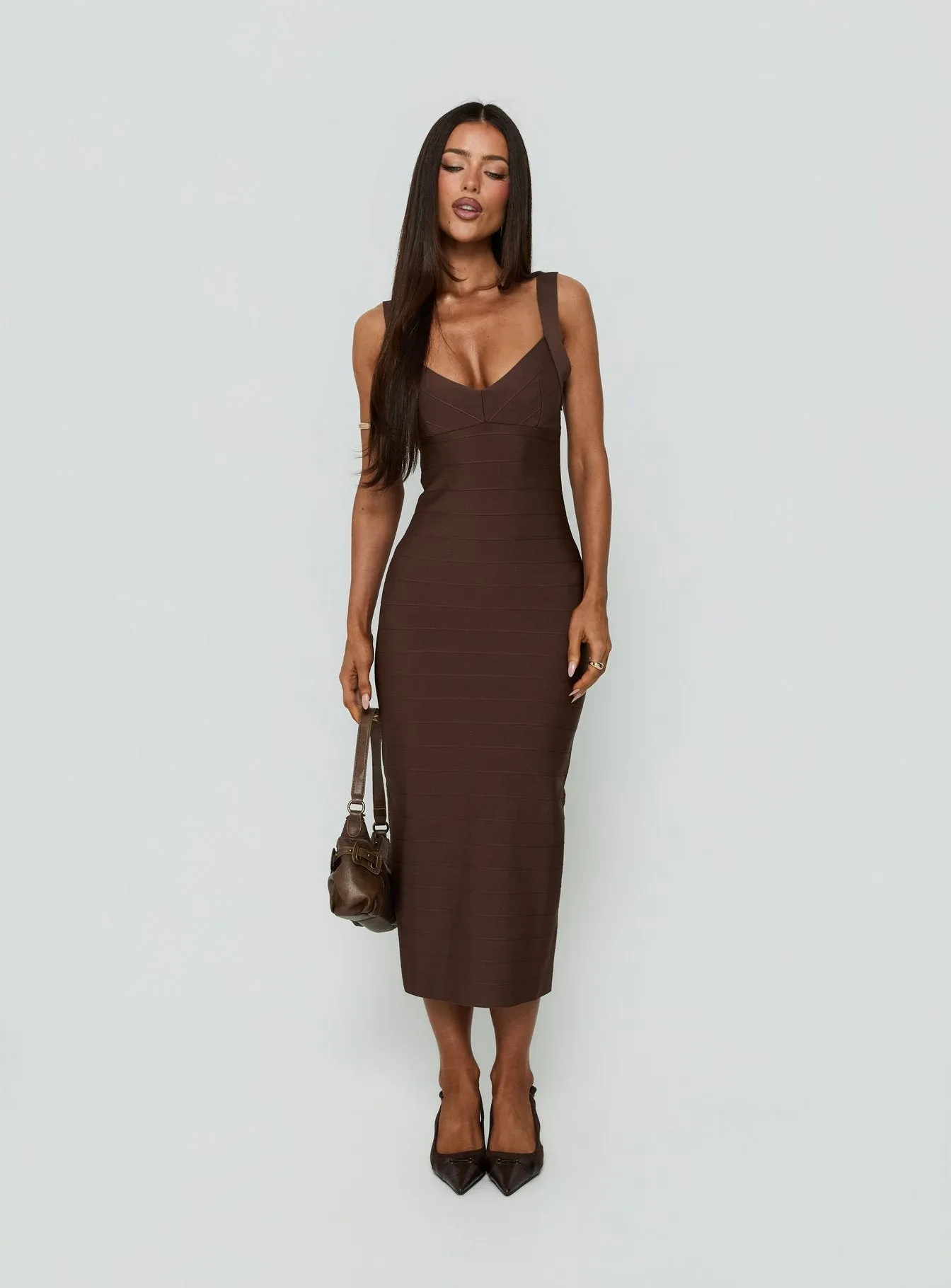 Justina Bandage Midi Dress Brown sold by Princess Polly product image thumbnail 3