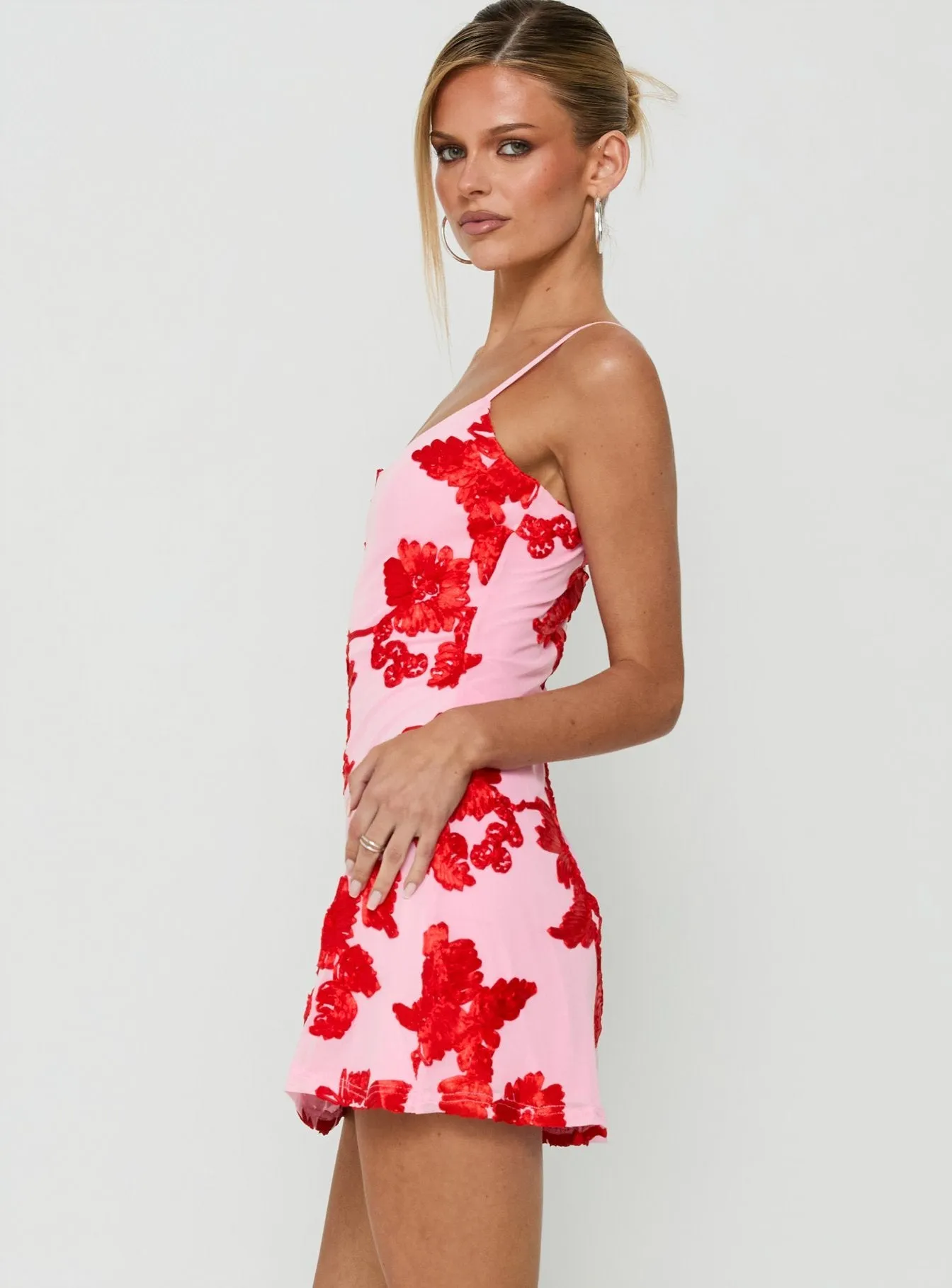 Kareina Scoop Embroidered Mini Dress Pink / Red sold by Princess Polly product image thumbnail 3