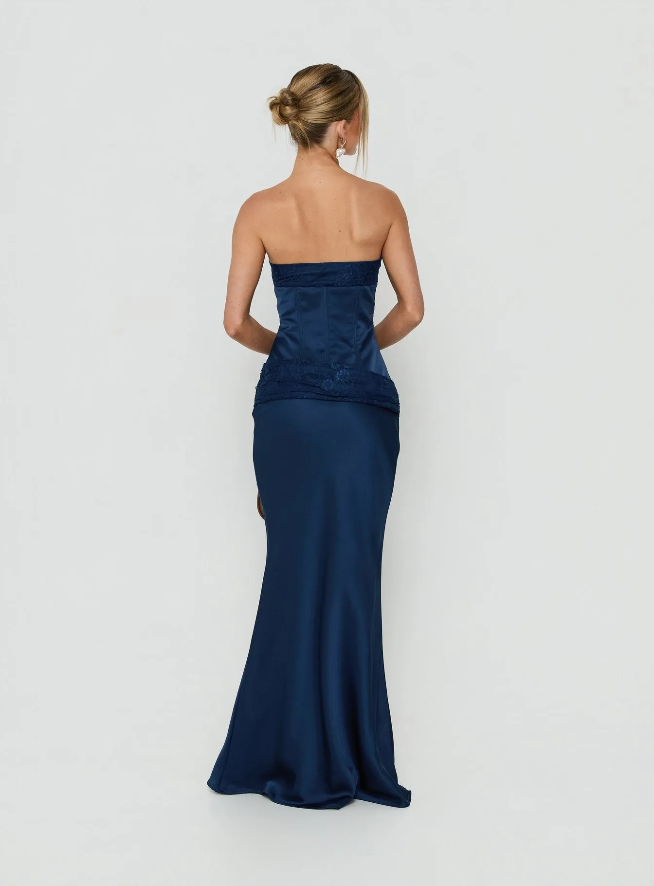 Sura Strapless Lace Detail Maxi Dress Navy sold by Princess Polly product image thumbnail 4