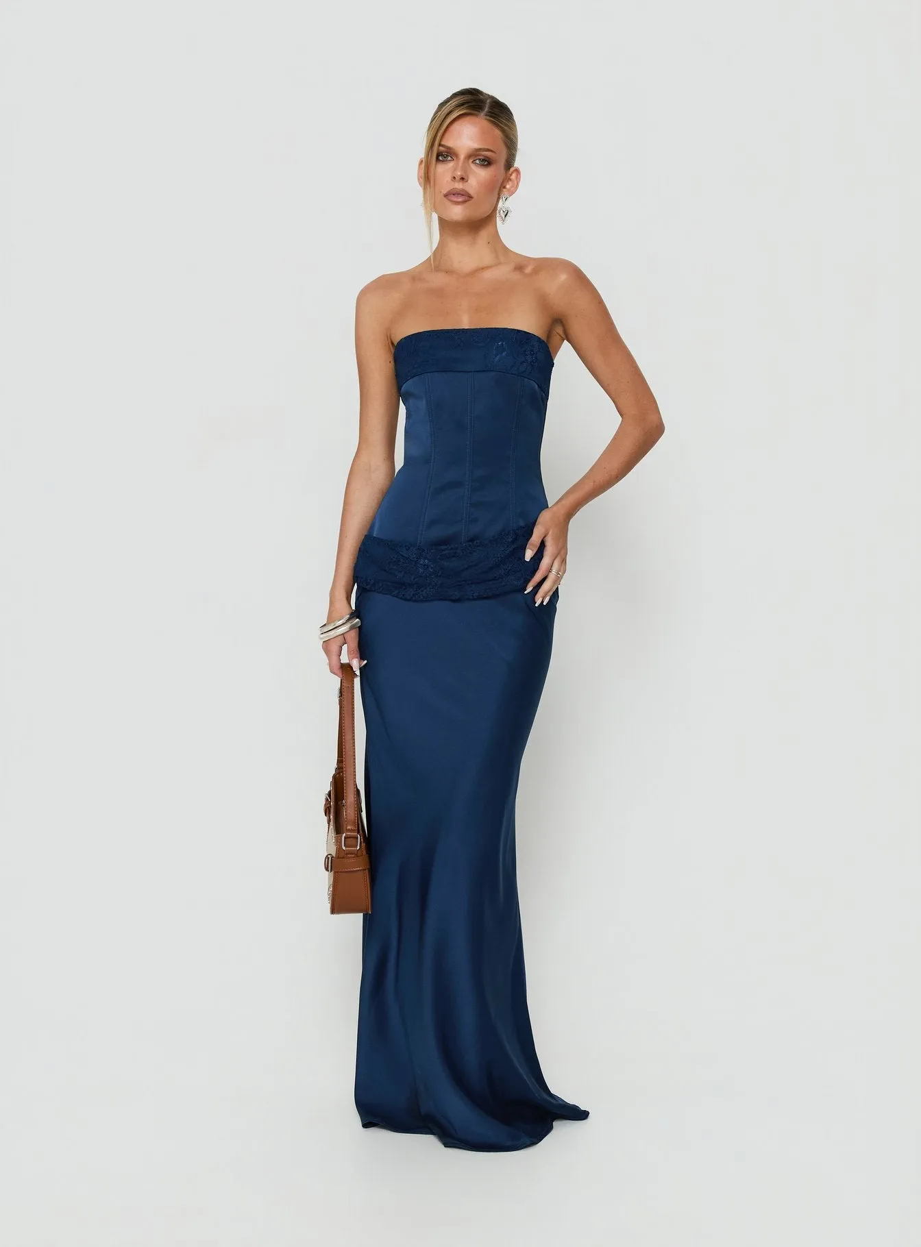 Sura Strapless Lace Detail Maxi Dress Navy sold by Princess Polly product image thumbnail 2