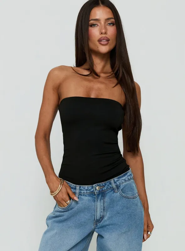 Namari Strapless Bodysuit Black made by Princess Polly