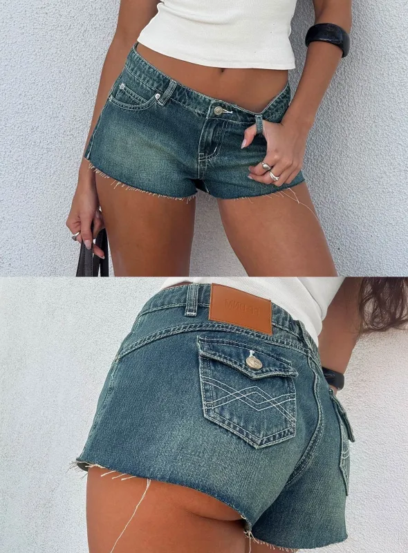 Milania Ultra Low Rise Mini Denim Shorts Vintage Dirty Blue made by Princess Polly