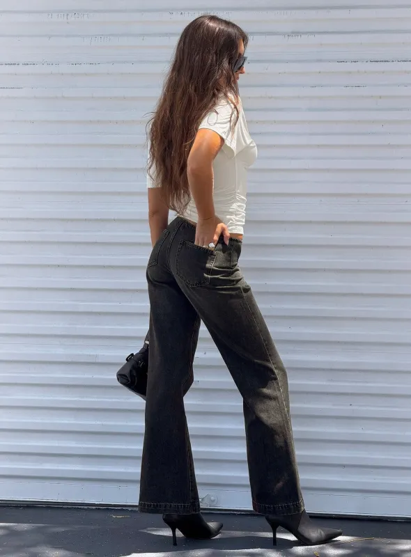 Buenos No Waist Low Rise Straight Leg Jeans Washed Black made by Princess Polly