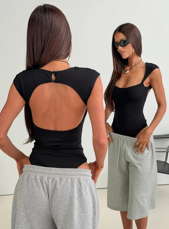 Fabienna Scoop Neck Cap Sleeve Bodysuit Black made by Princess Polly
