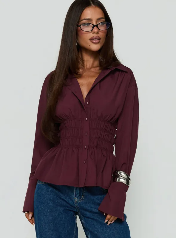 As You Are Shirred Button Up Top Cherry made by Princess Polly