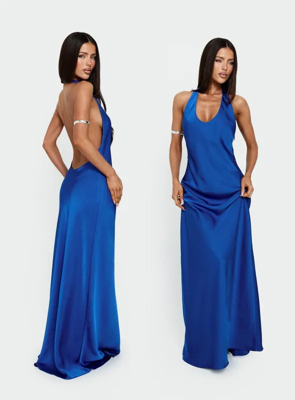 Bare Halter Maxi Dress Blue made by Lioness