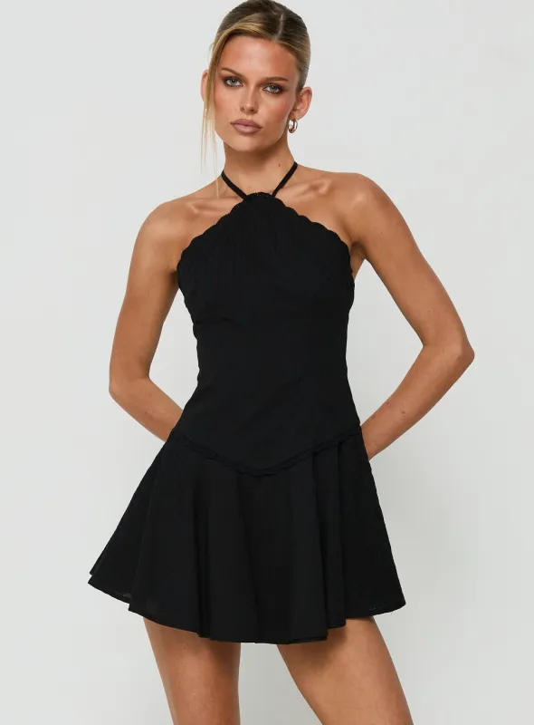 Hunnie Halter Mini Dress Black made by Princess Polly