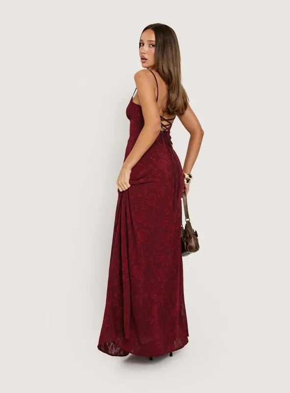 South of France Maxi Dress Burgundy made by Princess Polly
