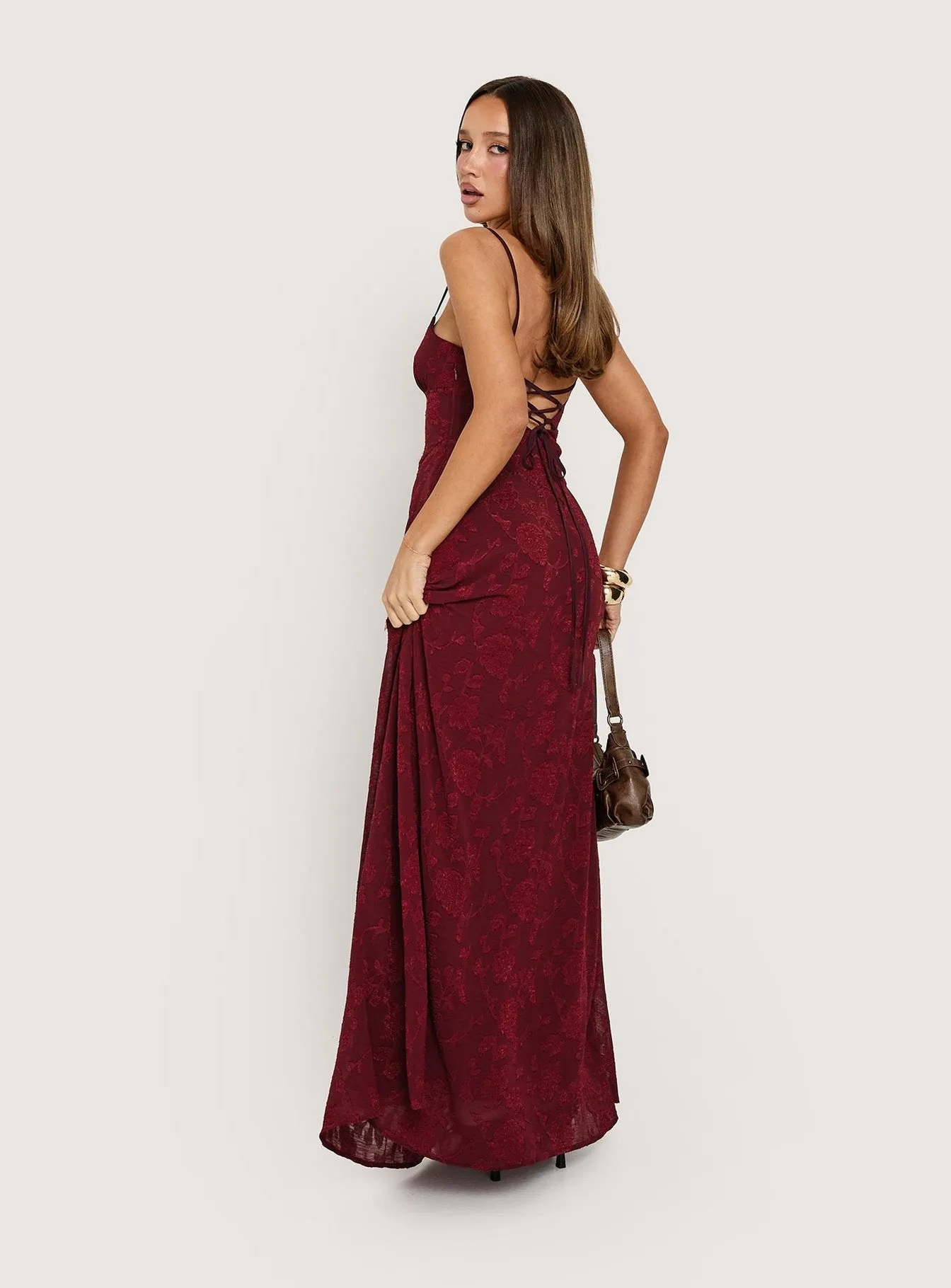 South of France Maxi Dress Burgundy sold by Princess Polly