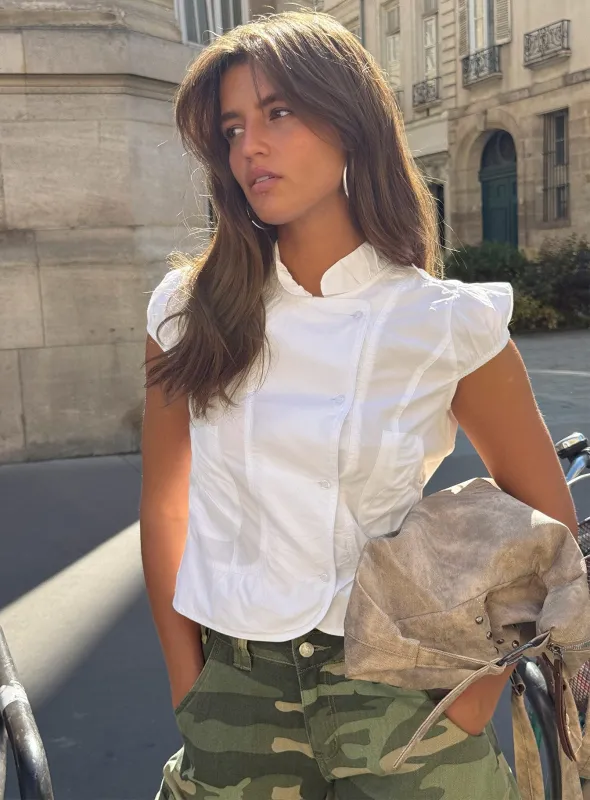Aryalda Cap Sleeve Blouse Top White made by Princess Polly