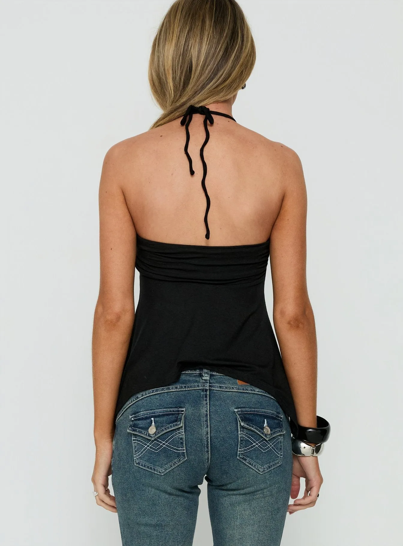 Betsey Ring Detail Tie Neck Top Black sold by Princess Polly product image thumbnail 5