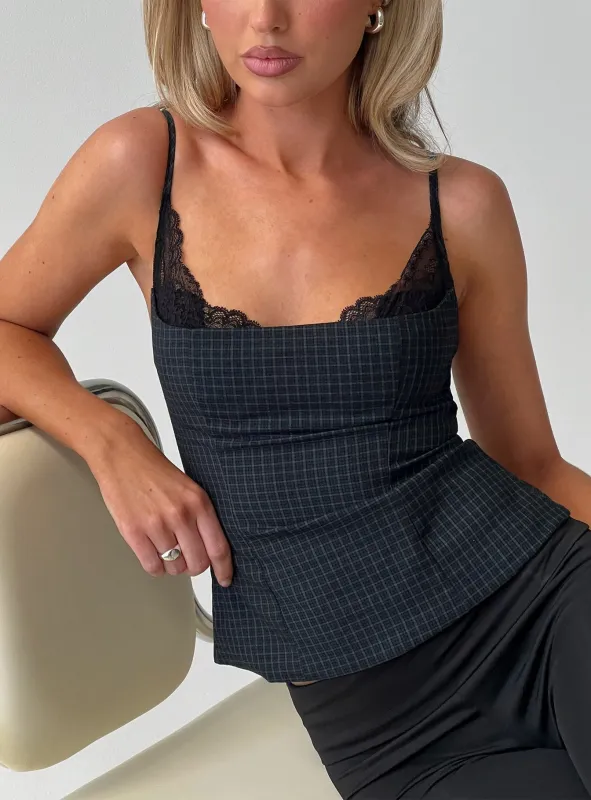 Renaissance Corset Top Blue Check made by Princess Polly