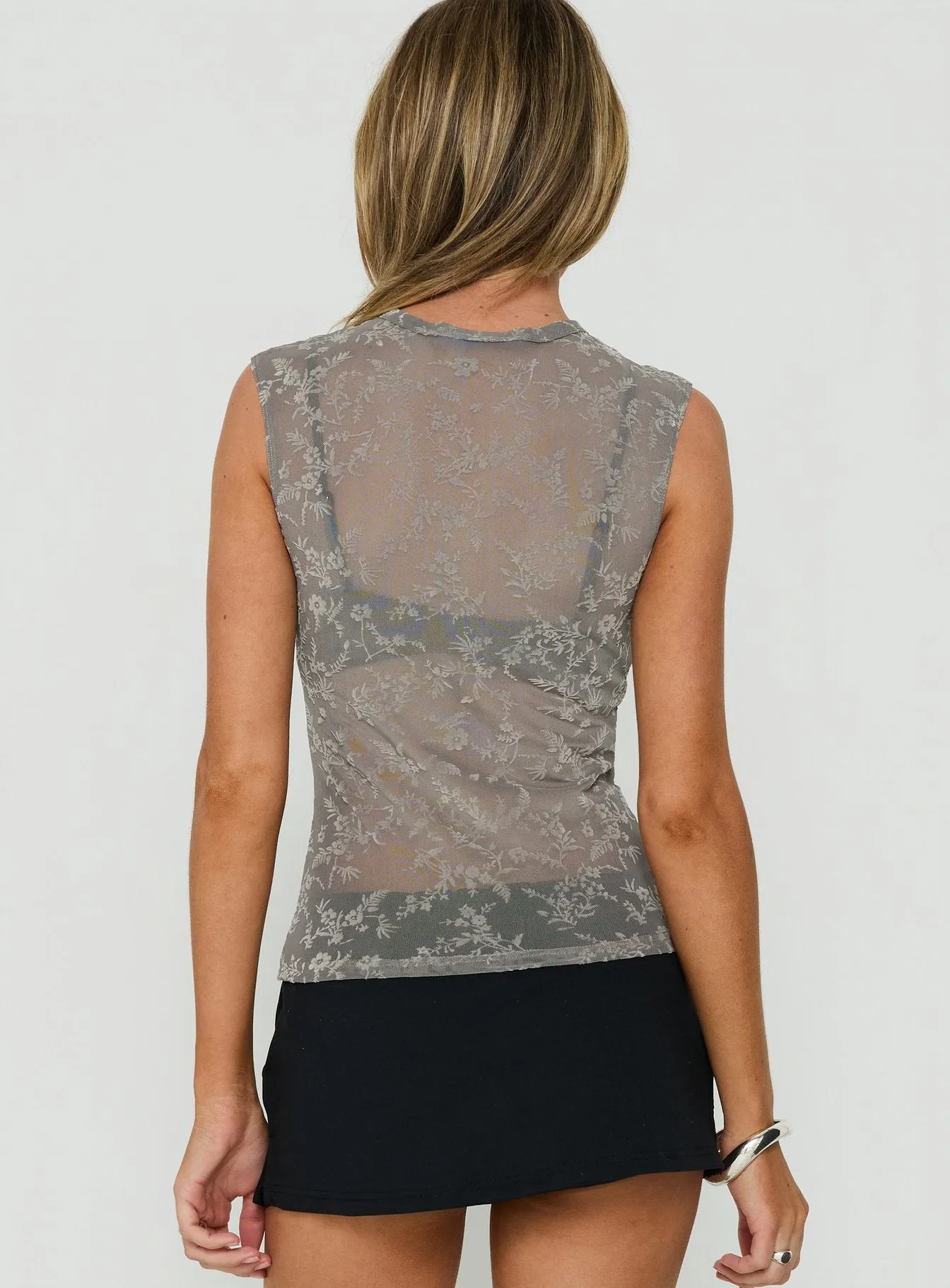 Kelira Keyhole Cutout Sheer Top Charcoal sold by Princess Polly product image thumbnail 5