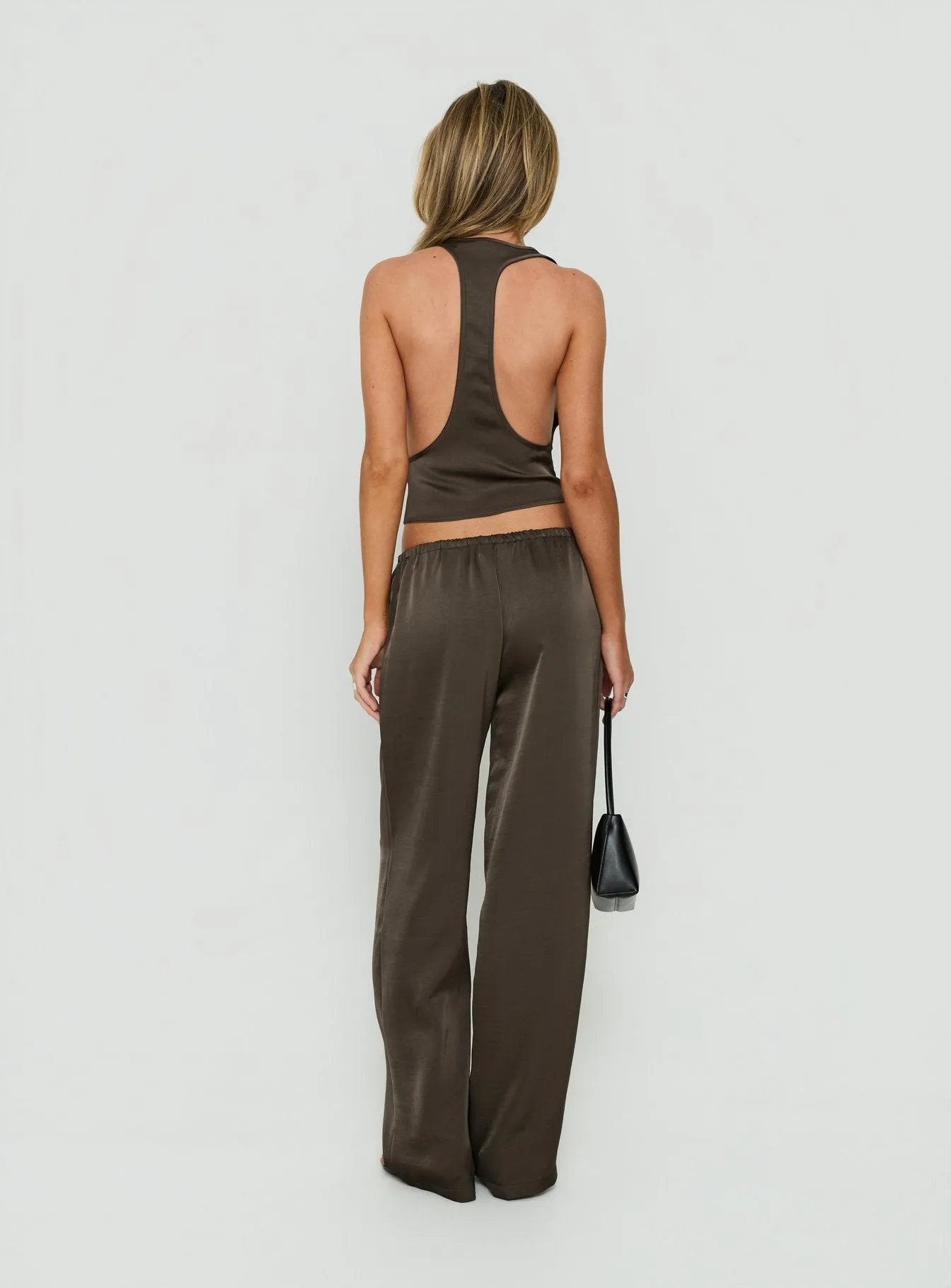 Dialled Up Tie Waist Satin Pants Mocha sold by Princess Polly product image thumbnail 5