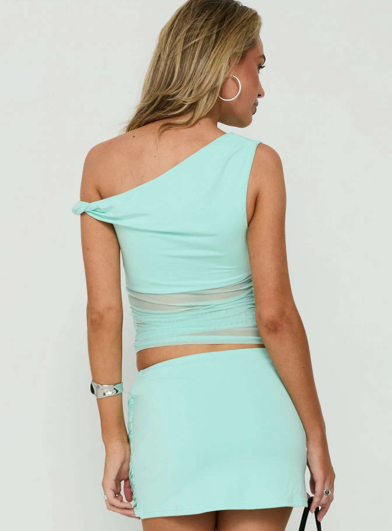 Dawn Light Off Shoulder Draped Top Aqua sold by Princess Polly product image thumbnail 5