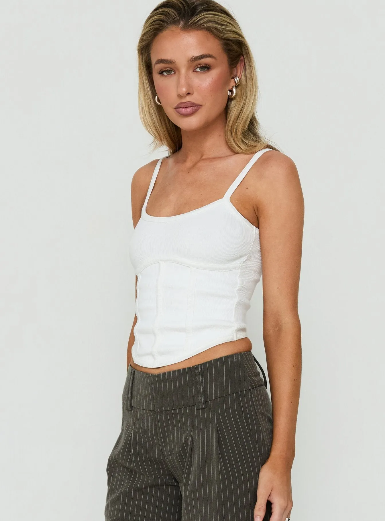 Clarenzia Ribbed Corset Top White sold by Princess Polly product image thumbnail 4