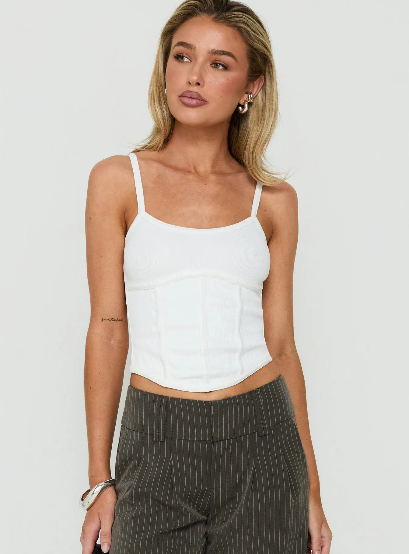 Clarenzia Ribbed Corset Top White sold by Princess Polly product image thumbnail 2