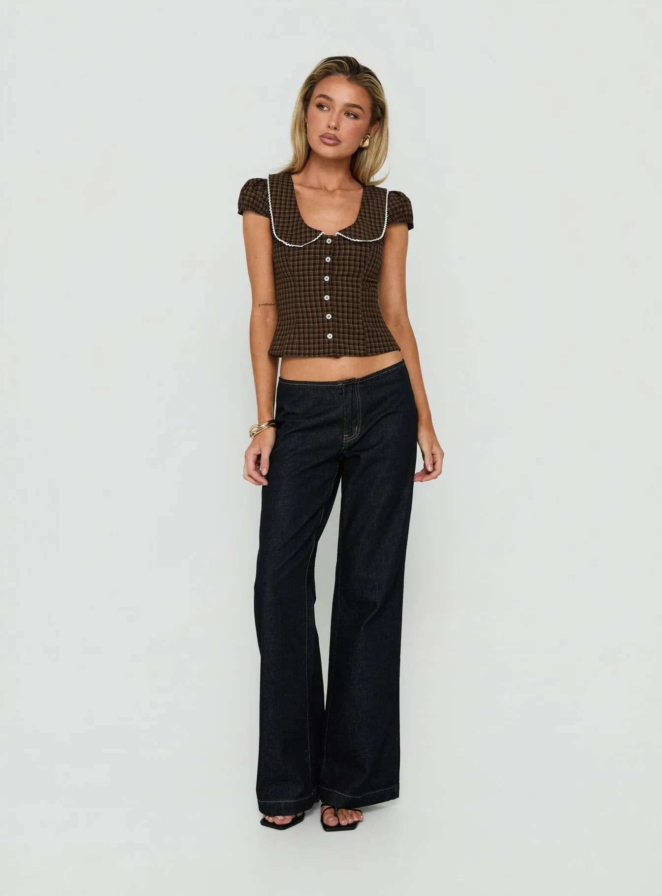 Gardinia Collared Button Down Top Brown Check sold by Princess Polly product image thumbnail 3