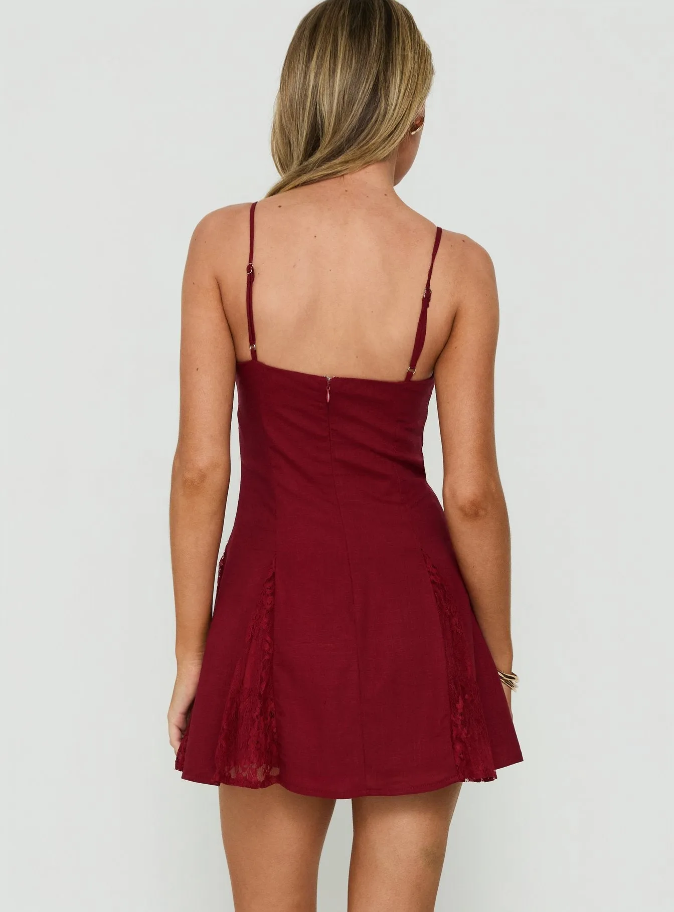 Bloomie Lace Godet Mini Dress Cherry Lacquer sold by Princess Polly product image thumbnail 5