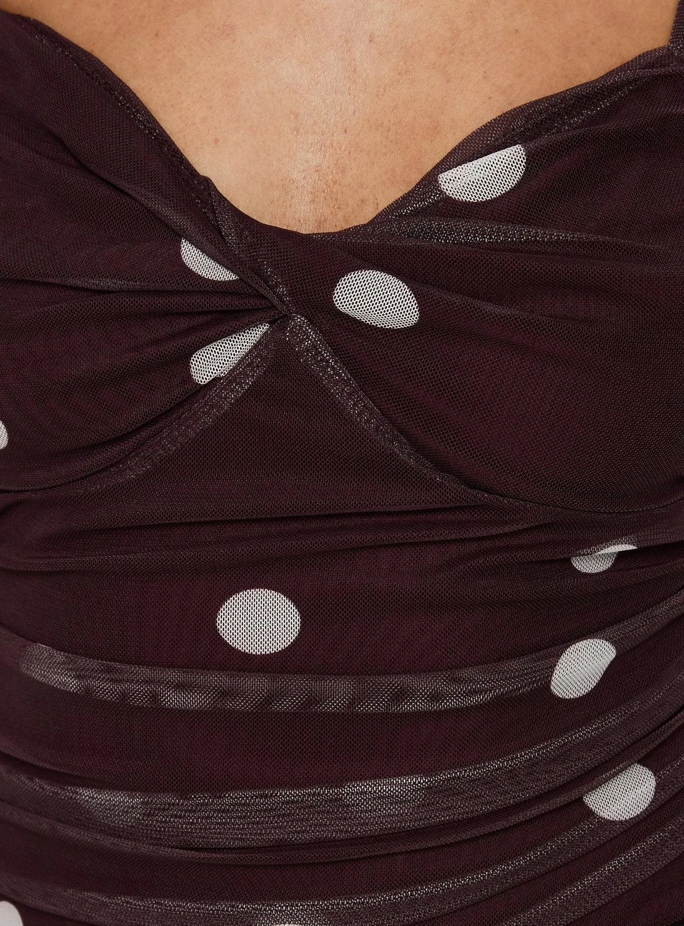 Edesia Ruched Mini Dress Chocolate Polka Dot sold by Princess Polly product image thumbnail 5