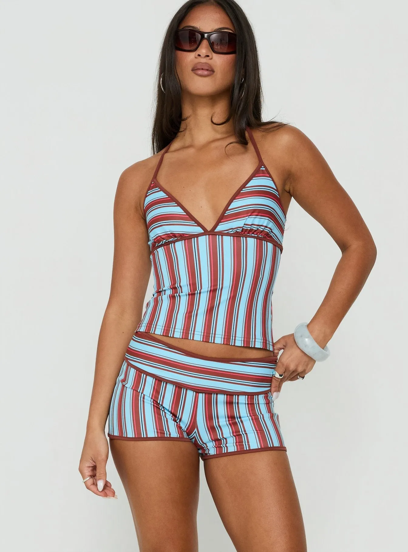 Makira Shorts Brown / Blue Stripe sold by Princess Polly product image thumbnail 2
