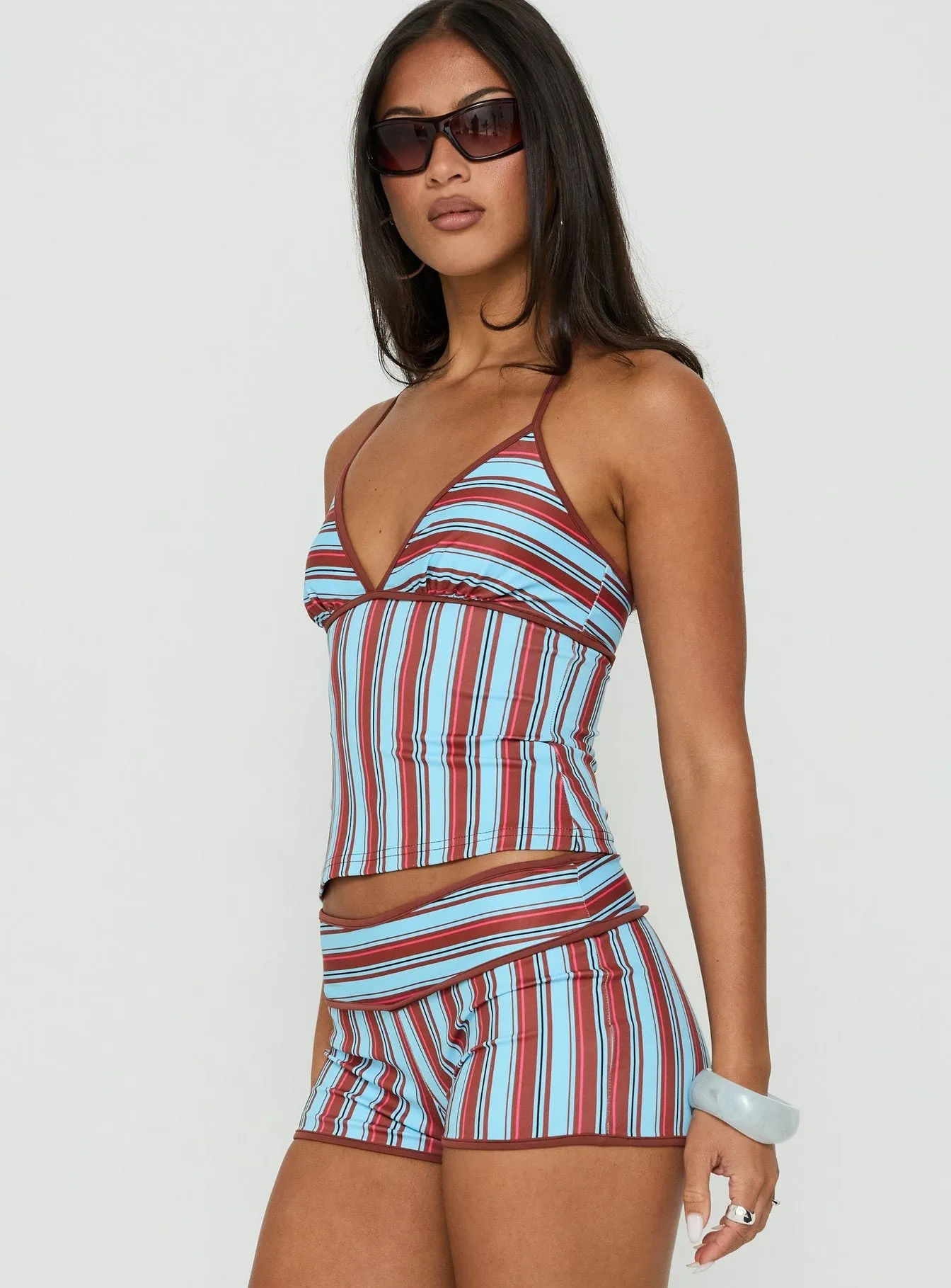 Makira Halter Top Brown / Blue Stripe sold by Princess Polly product image thumbnail 4