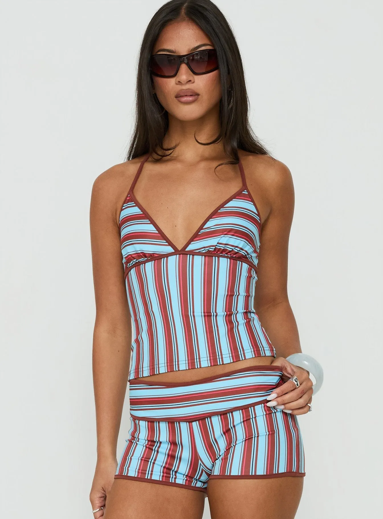 Makira Halter Top Brown / Blue Stripe sold by Princess Polly product image thumbnail 2