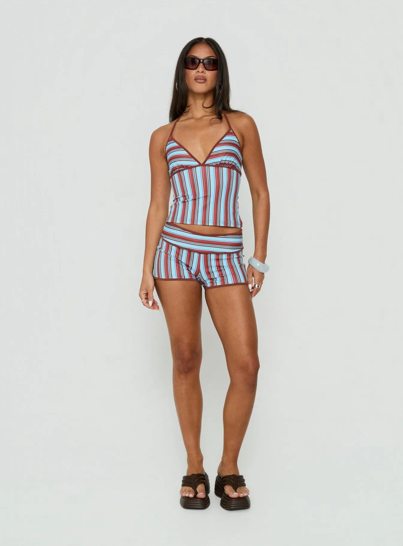 Makira Halter Top Brown / Blue Stripe sold by Princess Polly product image thumbnail 3
