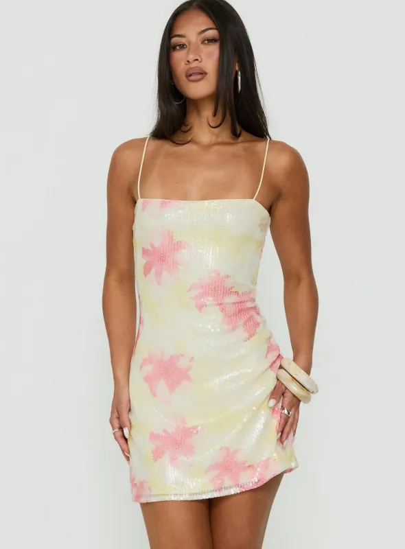 Nikai Graphic Mini Dress Sequin Floral made by Princess Polly