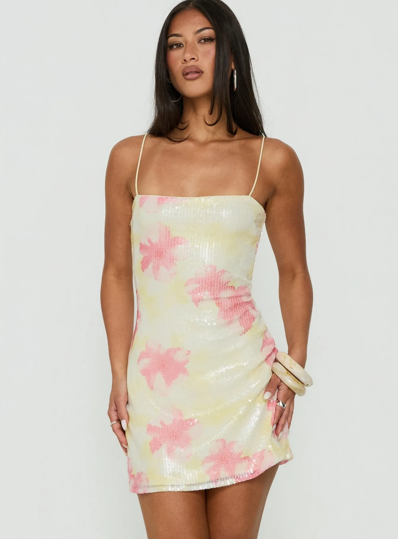 Nikai Graphic Mini Dress Sequin Floral sold by Princess Polly