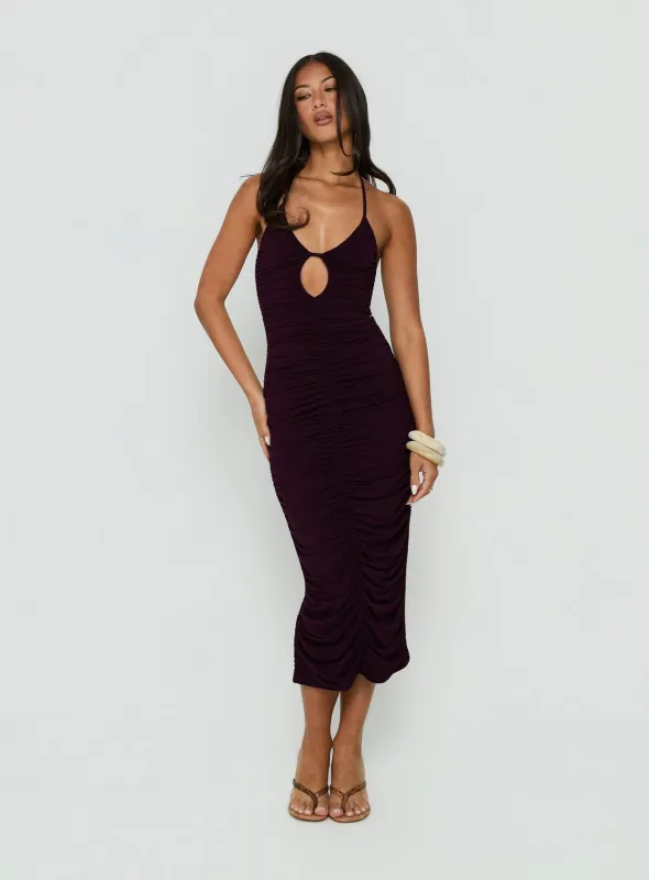 Gracie Halter Neck Midi Dress Plum made by Princess Polly